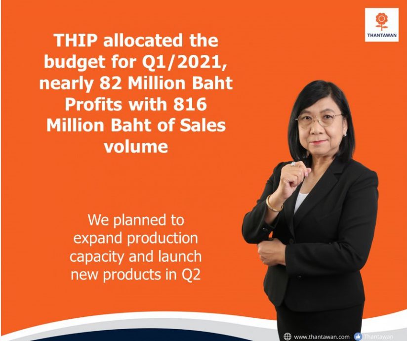 THIP allocated the budget for Q1/2021, nearly 82 Million Baht Profits with 816 Million Baht of Sales volume. We planned to expand production capacity and launch new products in Q2