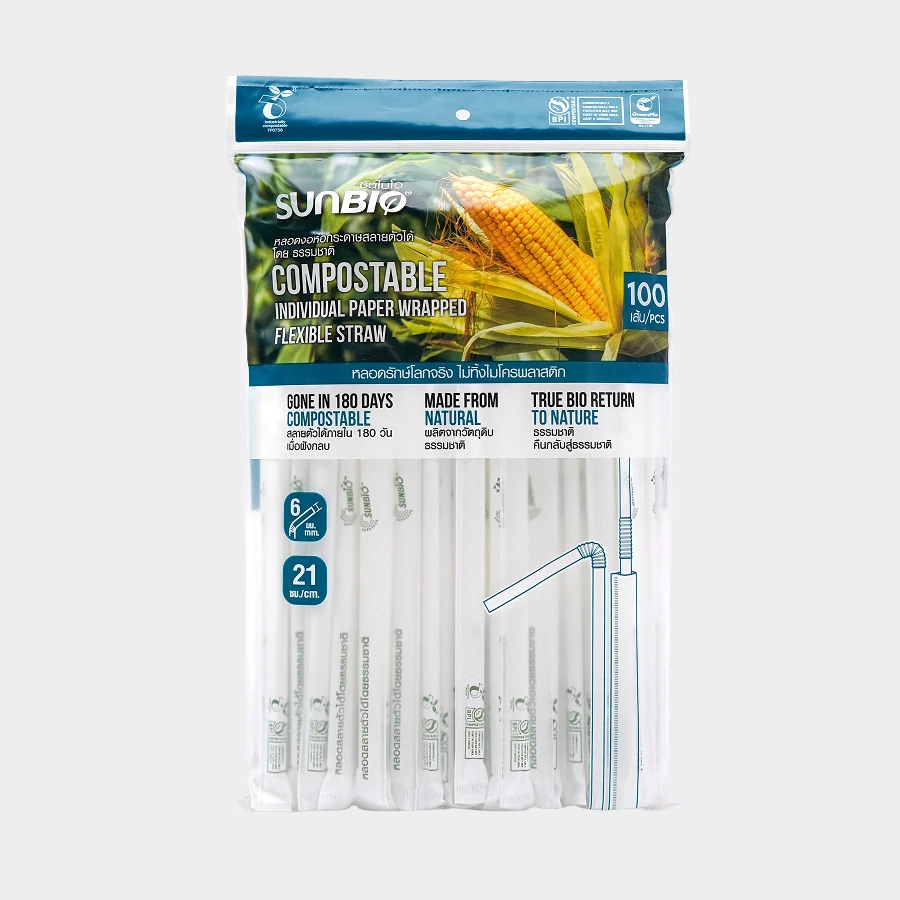 Compostable Paper Wrapped Flexible Straw